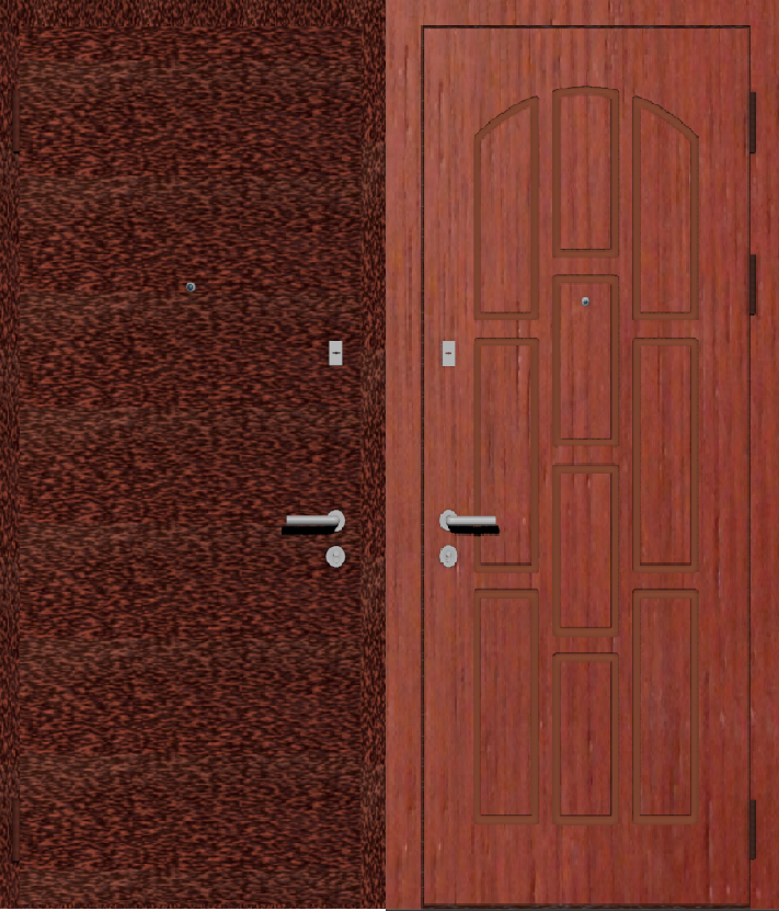 Металлическая дверь с отделкой порошковое напыление снаружи и мдф шпон изнутри.